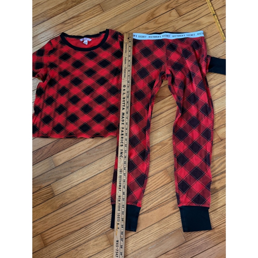 Victoria's Secret Red Black Buffalo Plaid Pajama Set Logo Waistband - Picture 9 of 9
